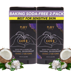 PLAY PITS - 2 Pack - Natural Deodorant - Safe for Men & Women w/Sensitive Skin - Clean, Non-Toxic, & Paraben Free – LOVE Scent - Infused w/Essential Oils – 2.65 Oz.