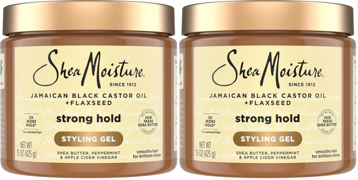 SheaMoisture Strong Hold Styling Gel+Flaxseed Jamaican Black Castor Oil Gives Controlled Style,Infused With Castor Seed Oil,SheaButter & Indulgent Scent ParabenFree AntiFrizz Hair Gel 15oz (Pack of 2)