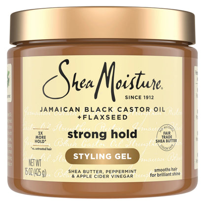 SheaMoisture Strong Hold Styling Gel+Flaxseed Jamaican Black Castor Oil Gives Controlled Style,AllDay Hold,Infused With Castor Seed Oil,SheaButter & Indulgent Scent ParabenFree AntiFrizz Hair Gel 15oz | Jamaican