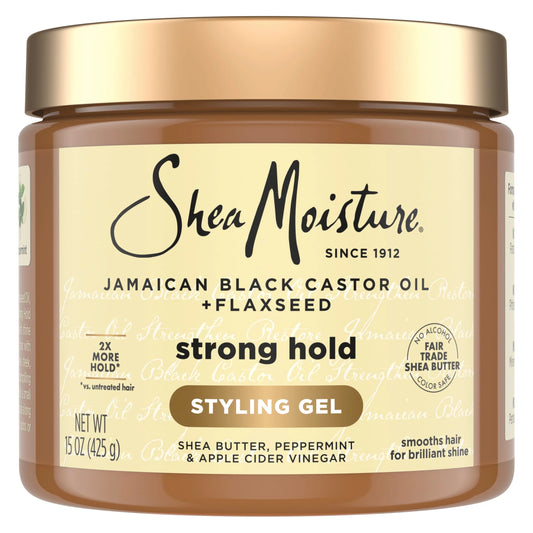 SheaMoisture Strong Hold Styling Gel+Flaxseed Jamaican Black Castor Oil Gives Controlled Style,AllDay Hold,Infused With Castor Seed Oil,SheaButter & Indulgent Scent ParabenFree AntiFrizz Hair Gel 15oz | Jamaican