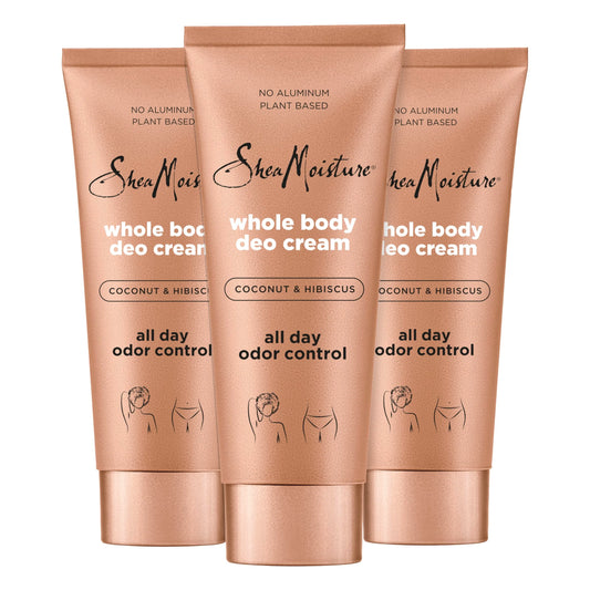 SheaMoisture Whole Body Deo Cream Coconut & Hibiscus 3 count for All-Day Odor Control, with No Aluminum, 2.5 oz