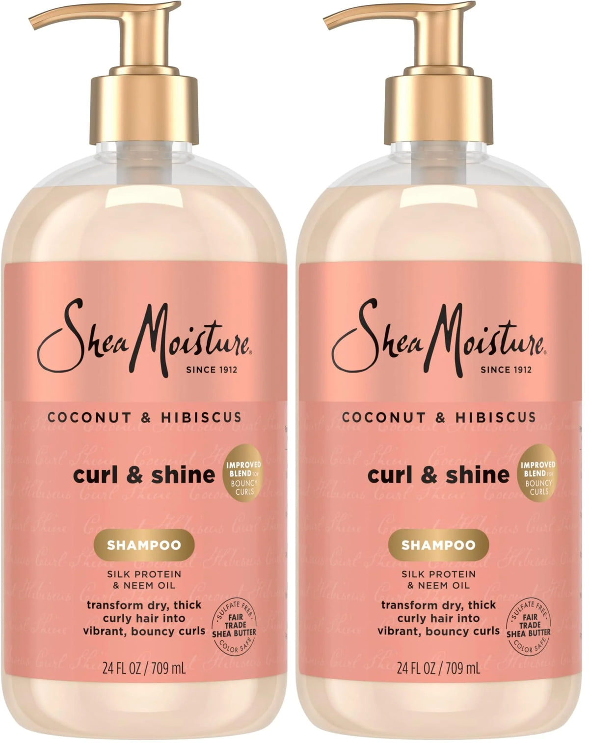 SheaMoisture Shampoo Coconut and Hibiscus,for Thick,Curly Hair,to Cleanse & Hydrate,24 oz,(Pack of 2)