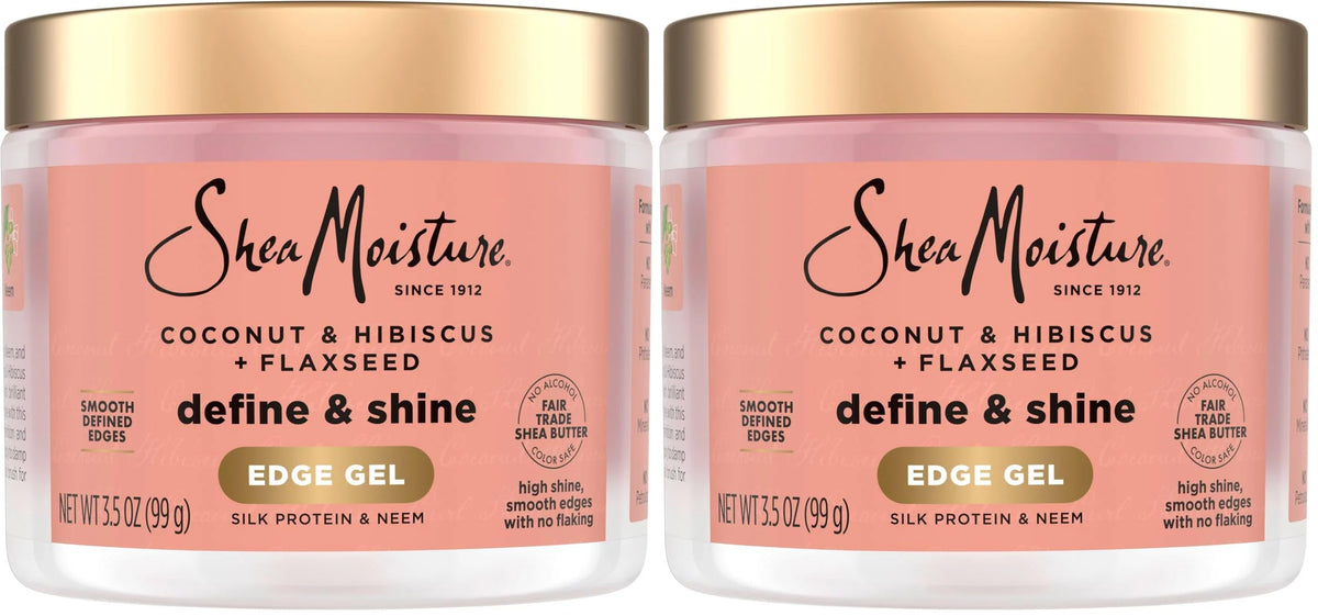 SheaMoisture Define&Shine Edge Gel + Flaxseed Coconut&Hibiscus Holds and Controls Edges All Day Infused With Glycerin,Coconut Oil and an Invigorating Sweet Scent Paraben-Free Hair 3.5 OZ,(Pack of 2)