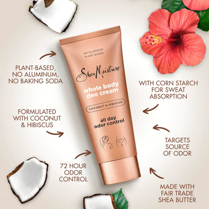 SheaMoisture Whole Body Deo Cream Coconut & Hibiscus 3 count for All-Day Odor Control, with No Aluminum, 2.5 oz