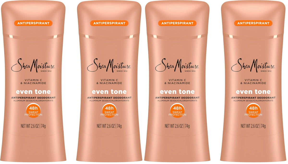 SheaMoisture Antiperspirant Deodorant Stick Even Tone Vitamin C & Niacinamide for 48HR Sweat & Odor Protection with No Parabens & No Mineral Oil 2.6 oz, (Pack of 4)