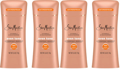 SheaMoisture Antiperspirant Deodorant Stick Even Tone Vitamin C & Niacinamide for 48HR Sweat & Odor Protection with No Parabens & No Mineral Oil 2.6 oz, (Pack of 4)
