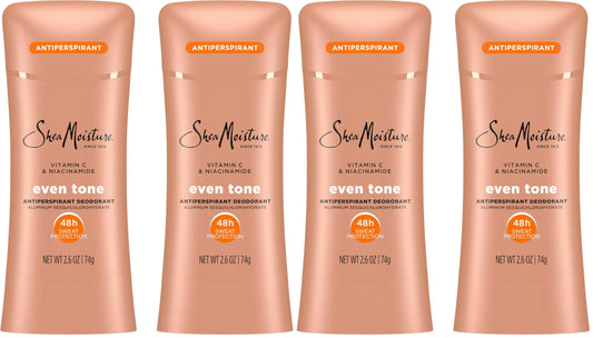 SheaMoisture Antiperspirant Deodorant Stick Even Tone Vitamin C & Niacinamide for 48HR Sweat & Odor Protection with No Parabens & No Mineral Oil 2.6 oz, (Pack of 4)