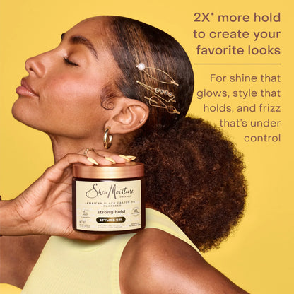 SheaMoisture Strong Hold Styling Gel+Flaxseed Jamaican Black Castor Oil Gives Controlled Style,AllDay Hold,Infused With Castor Seed Oil,SheaButter & Indulgent Scent ParabenFree AntiFrizz Hair Gel 15oz | Jamaican