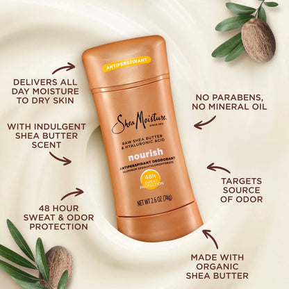 SheaMoisture Antiperspirant Deodorant Stick Moisturizing Raw Shea Butter & Hyaluronic Acid for 48HR Sweat & Odor Protection with No Parabens-& No Mineral Oil 2.6 oz,(Pack of 4)