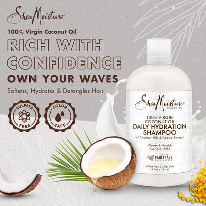 SheaMoisture Shampoo, 13 oz, All Hair Types | Daily Hydration | Virgin Coconut Oil | Sulfate-Free | Pack of 2