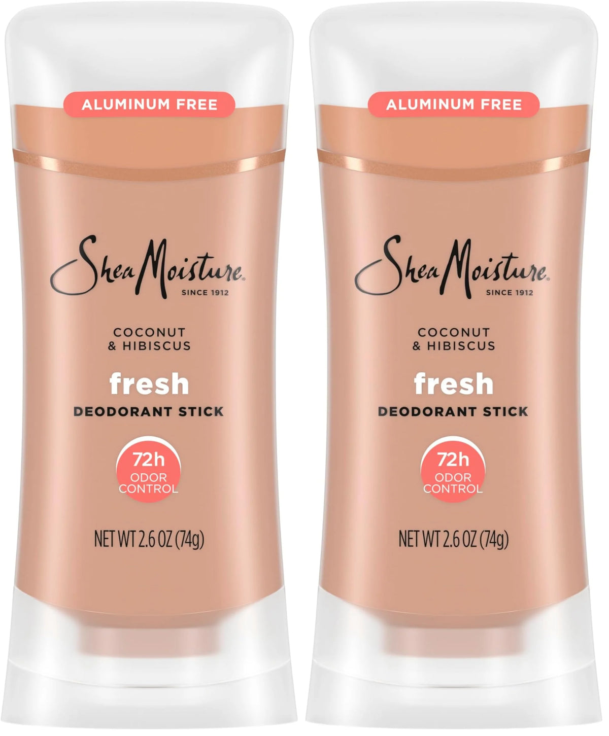 SheaMoisture Deodorant Stick 72h Odor Control Coconut & Hibiscus Fresh Aluminum Free 2.6 oz,(Pack of 2)