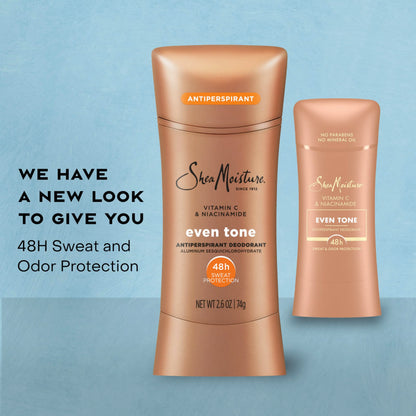 SheaMoisture Antiperspirant Deodorant Stick Even Tone Vitamin C & Niacinamide for 48HR Sweat & Odor Protection with No Parabens & No Mineral Oil 2.6 oz, (Pack of 4)