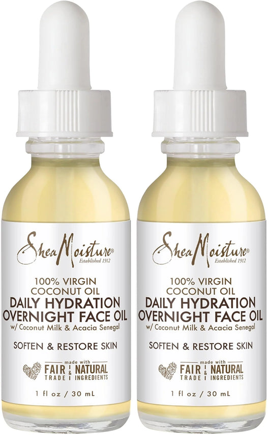 SheaMoisture Overnight Face Oil for All Skin Types 100% Virgin Coconut Oil for Daily Hydration 1 oz,(Pack of 2)