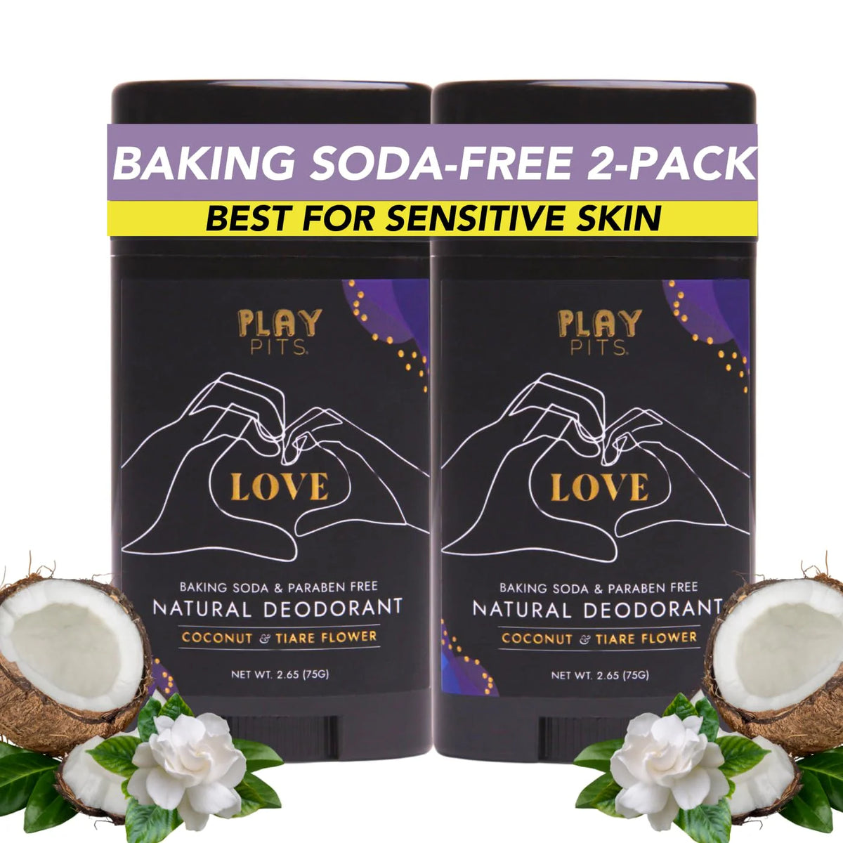 PLAY PITS - 2 Pack - Natural Deodorant - Safe for Men & Women w/Sensitive Skin - Clean, Non-Toxic, & Paraben Free – LOVE Scent - Infused w/Essential Oils – 2.65 Oz.