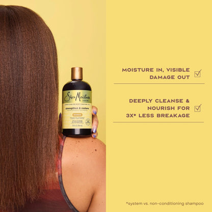 SheaMoisture Strengthen and Restore Shampoo Pure Jamaican Black Castor Oil for Damaged Hair To Cleanse and Nourish Hair 13 fl oz
