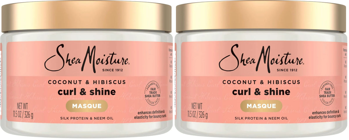 SheaMoisture Hair Mask Coconut & Hibiscus for Dry Curls Hair Mask with Shea Butter 11.5 oz, (Pack of 2)