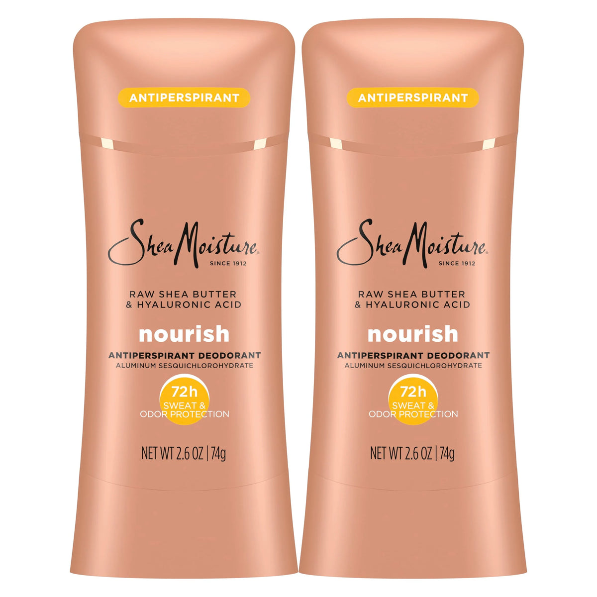 SheaMoisture Antiperspirant Deodorant Stick Moisturizing Raw Shea Butter & Hyaluronic Acid 2 Count for 48HR Sweat & Odor Protection with No Parabens & No Mineral Oil 2.6 oz