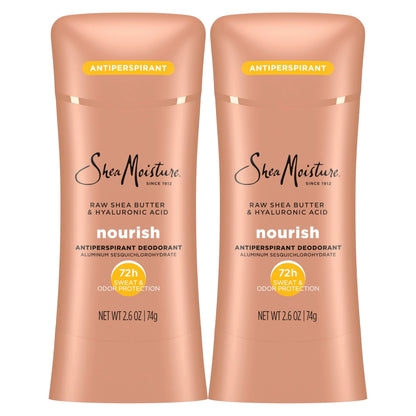 SheaMoisture Antiperspirant Deodorant Stick Moisturizing Raw Shea Butter & Hyaluronic Acid 2 Count for 48HR Sweat & Odor Protection with No Parabens & No Mineral Oil 2.6 oz