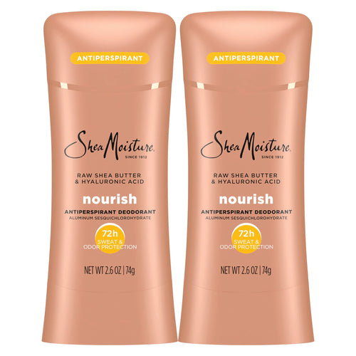 SheaMoisture Antiperspirant Deodorant Stick Moisturizing Raw Shea Butter & Hyaluronic Acid 2 Count for 48HR Sweat & Odor Protection with No Parabens & No Mineral Oil 2.6 oz