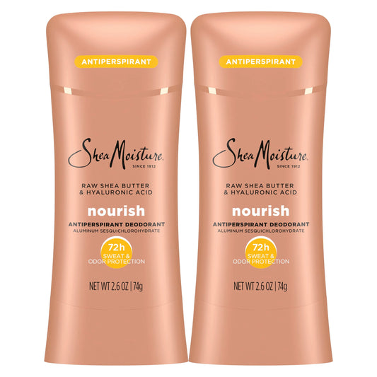 SheaMoisture Antiperspirant Deodorant Stick Moisturizing Raw Shea Butter & Hyaluronic Acid 2 Count for 48HR Sweat & Odor Protection with No Parabens & No Mineral Oil 2.6 oz
