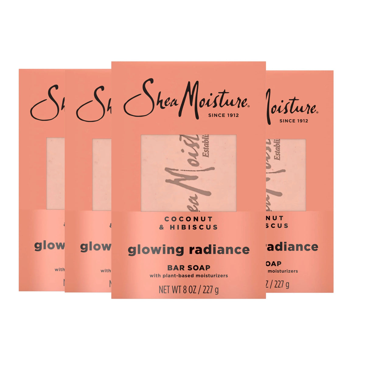 SheaMoisture Bar Soap Coconut and Hibiscus 4 Count Glowing Radiance Glowing Radiance bar soap with 24h shea moisture nutrients for Healthy, Glowing Skin 8 oz
