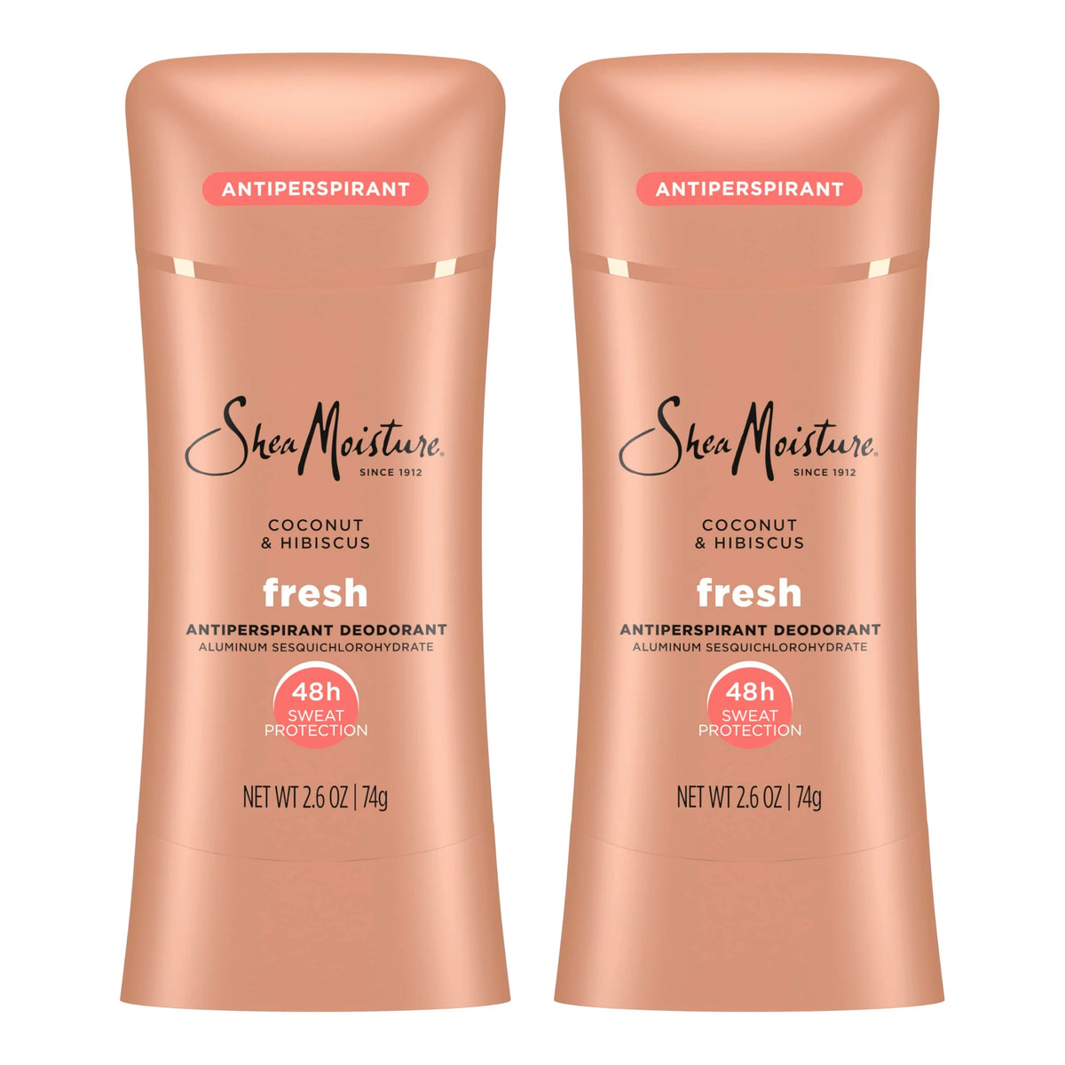 SheaMoisture Antiperspirant Deodorant Stick Fresh Coconut & Hibiscus 2 Count for 48HR Sweat & Odor Protection with No Parabens & No Mineral Oil 2.6 oz
