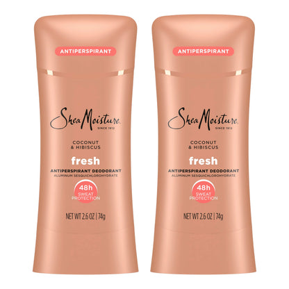 SheaMoisture Antiperspirant Deodorant Stick Fresh Coconut & Hibiscus 2 Count for 48HR Sweat & Odor Protection with No Parabens & No Mineral Oil 2.6 oz