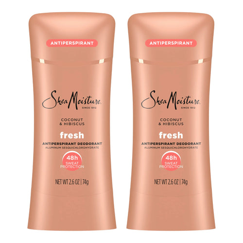 SheaMoisture Antiperspirant Deodorant Stick Fresh Coconut & Hibiscus 2 Count for 48HR Sweat & Odor Protection with No Parabens & No Mineral Oil 2.6 oz