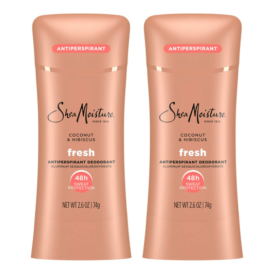 SheaMoisture Antiperspirant Deodorant Stick Fresh Coconut & Hibiscus 2 Count for 48HR Sweat & Odor Protection with No Parabens & No Mineral Oil 2.6 oz