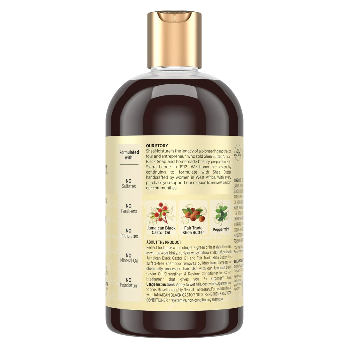 SheaMoisture Strengthen and Restore Shampoo Pure Jamaican Black Castor Oil for Damaged Hair To Cleanse and Nourish Hair 13 fl oz