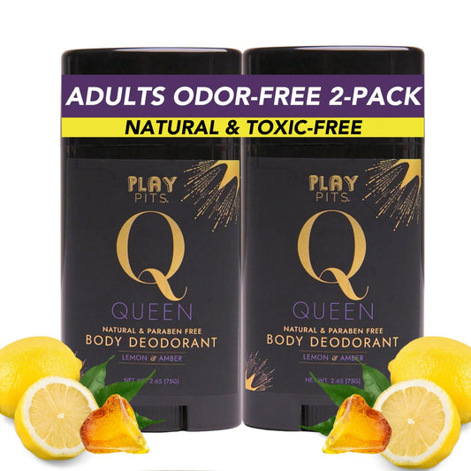 PLAY PITS - 2 Pack - Natural Deodorant - Safe for Men & Women w/Sensitive Skin - Clean, Non-Toxic, & Paraben Free – QUEEN Scent - Infused w/Essential Oils – 2.65 Oz.