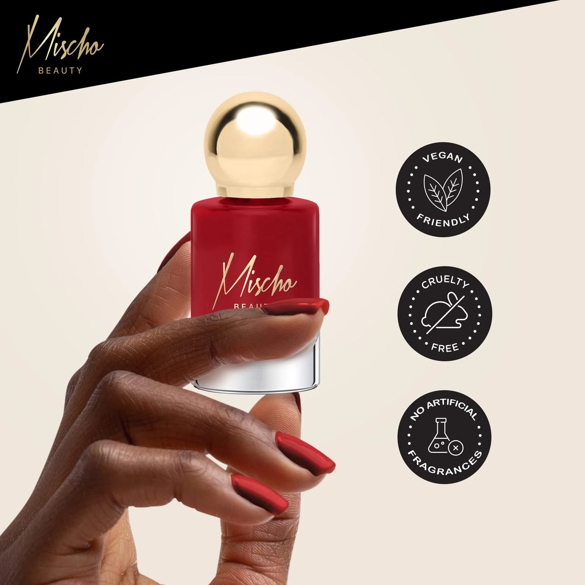mischo – Cherry Red Nail Polish, Good Kisser – Summer Nail Polish Colors, Chip Resistant Gel-Like Vegan Nail Polish For Fingernails & Toenails, 10 Free & Animal Cruelty Free, 0.37 fl oz (Pack of 1)