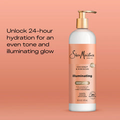 SheaMoisture Illuminating Body Lotion with Coconut Oil, Hibiscus, Niacinamide and Pro-Ceramides, Instantly Enhancing Skin's Natural Glow, 24H Moisturizing 16 oz
