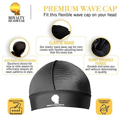 Royalty Headwear Silky Wave Cap for 360, 540 & 720 Waves, Soft Breathable Durag Skull Cap Beanie for Men