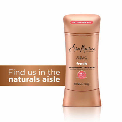 SheaMoisture Antiperspirant Deodorant Stick Fresh Coconut & Hibiscus 2 Count for 48HR Sweat & Odor Protection with No Parabens & No Mineral Oil 2.6 oz