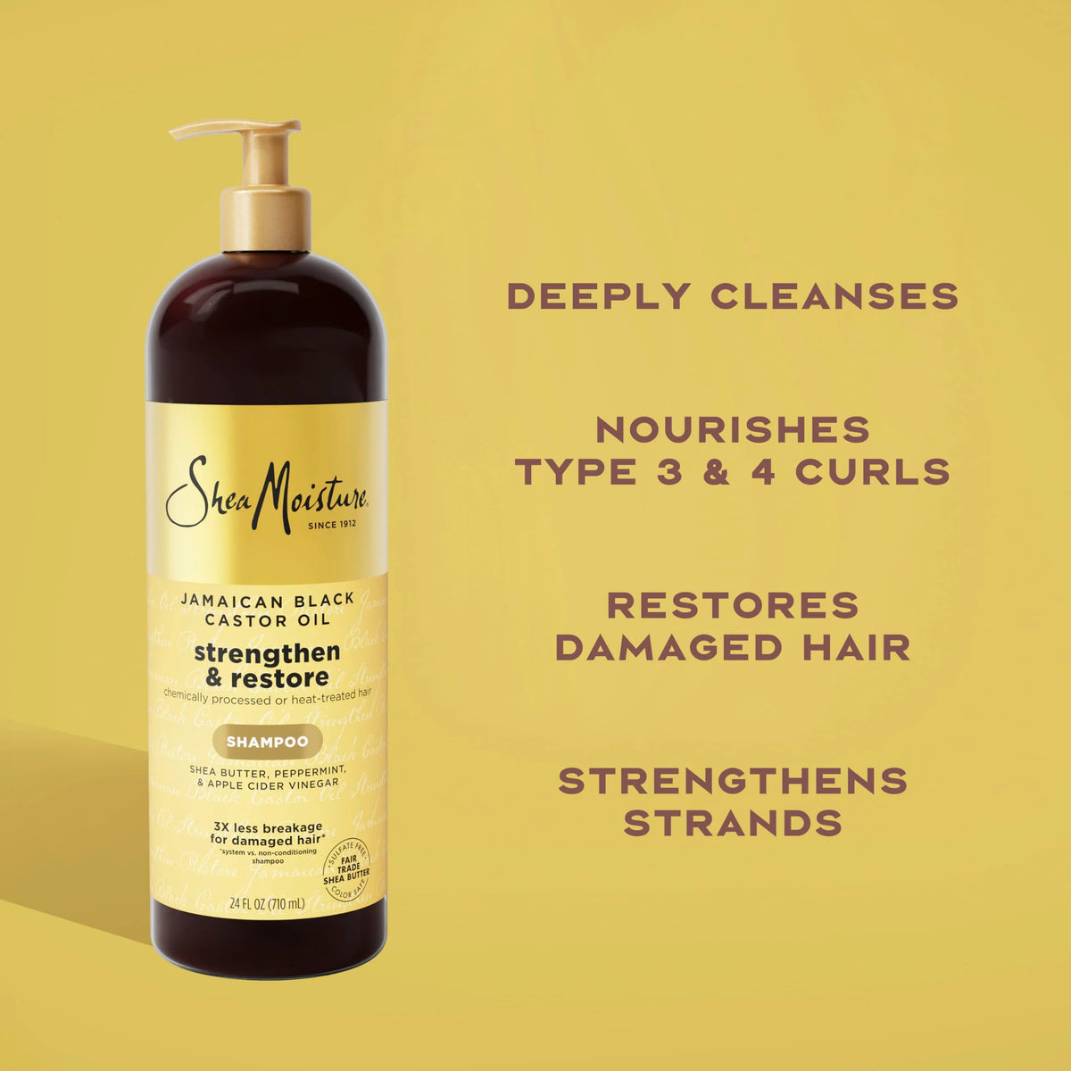 SheaMoisture Strengthen and Restore Shampoo Jamaican Black Castor Oil for Damaged Hair Sulfate-Free 24 oz,(Pack of 2)