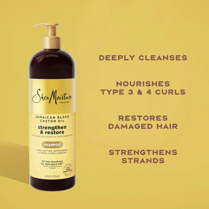 SheaMoisture Strengthen and Restore Shampoo Jamaican Black Castor Oil for Damaged Hair Sulfate-Free 24 oz,(Pack of 2)