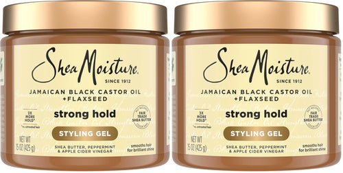 SheaMoisture Strong Hold Styling Gel+Flaxseed Jamaican Black Castor Oil Gives Controlled Style,Infused With Castor Seed Oil,SheaButter & Indulgent Scent ParabenFree AntiFrizz Hair Gel 15oz (Pack of 2)
