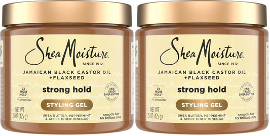 SheaMoisture Strong Hold Styling Gel+Flaxseed Jamaican Black Castor Oil Gives Controlled Style,Infused With Castor Seed Oil,SheaButter & Indulgent Scent ParabenFree AntiFrizz Hair Gel 15oz (Pack of 2)