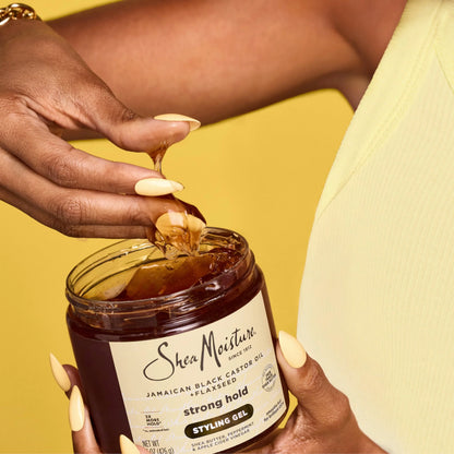 SheaMoisture Strong Hold Styling Gel+Flaxseed Jamaican Black Castor Oil Gives Controlled Style,AllDay Hold,Infused With Castor Seed Oil,SheaButter & Indulgent Scent ParabenFree AntiFrizz Hair Gel 15oz | Jamaican