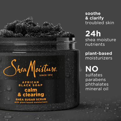 SheaMoisture Sugar Body Scrub African Black Soap for healthy, glowing skin African black soap with 24h shea moisture nutrients 12 oz