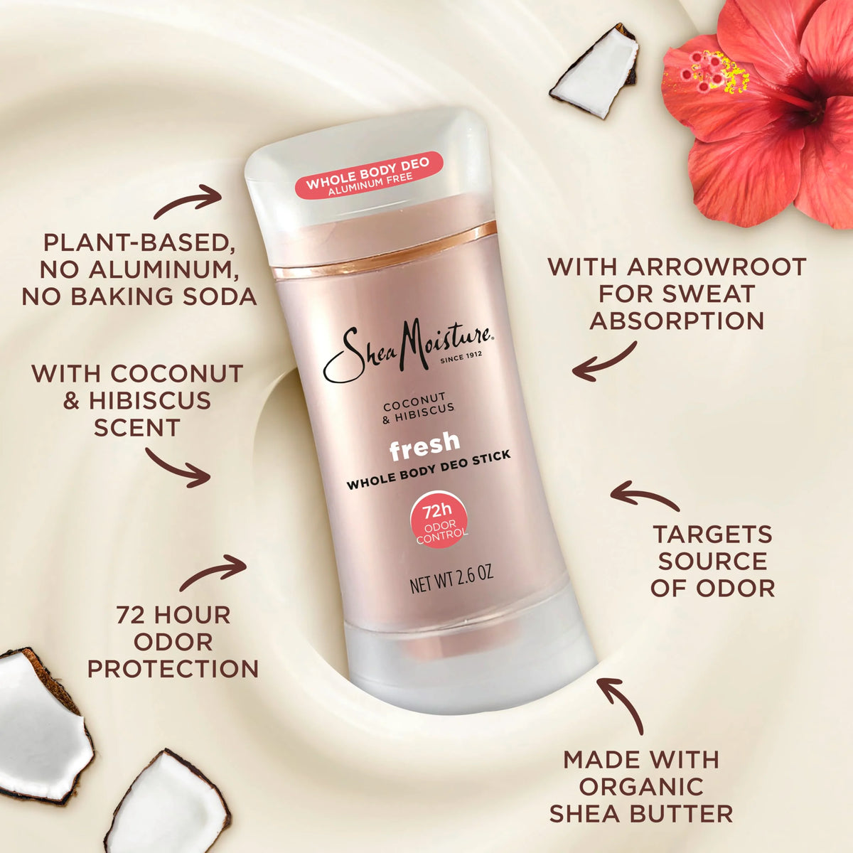 SheaMoisture Whole Body Deodorant Stick 72h Odor Control Fresh Aluminum Free 2.6 oz