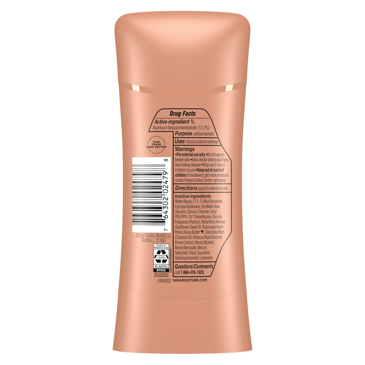 SheaMoisture Antiperspirant Deodorant Stick Fresh Coconut & Hibiscus 2 Count for 48HR Sweat & Odor Protection with No Parabens & No Mineral Oil 2.6 oz