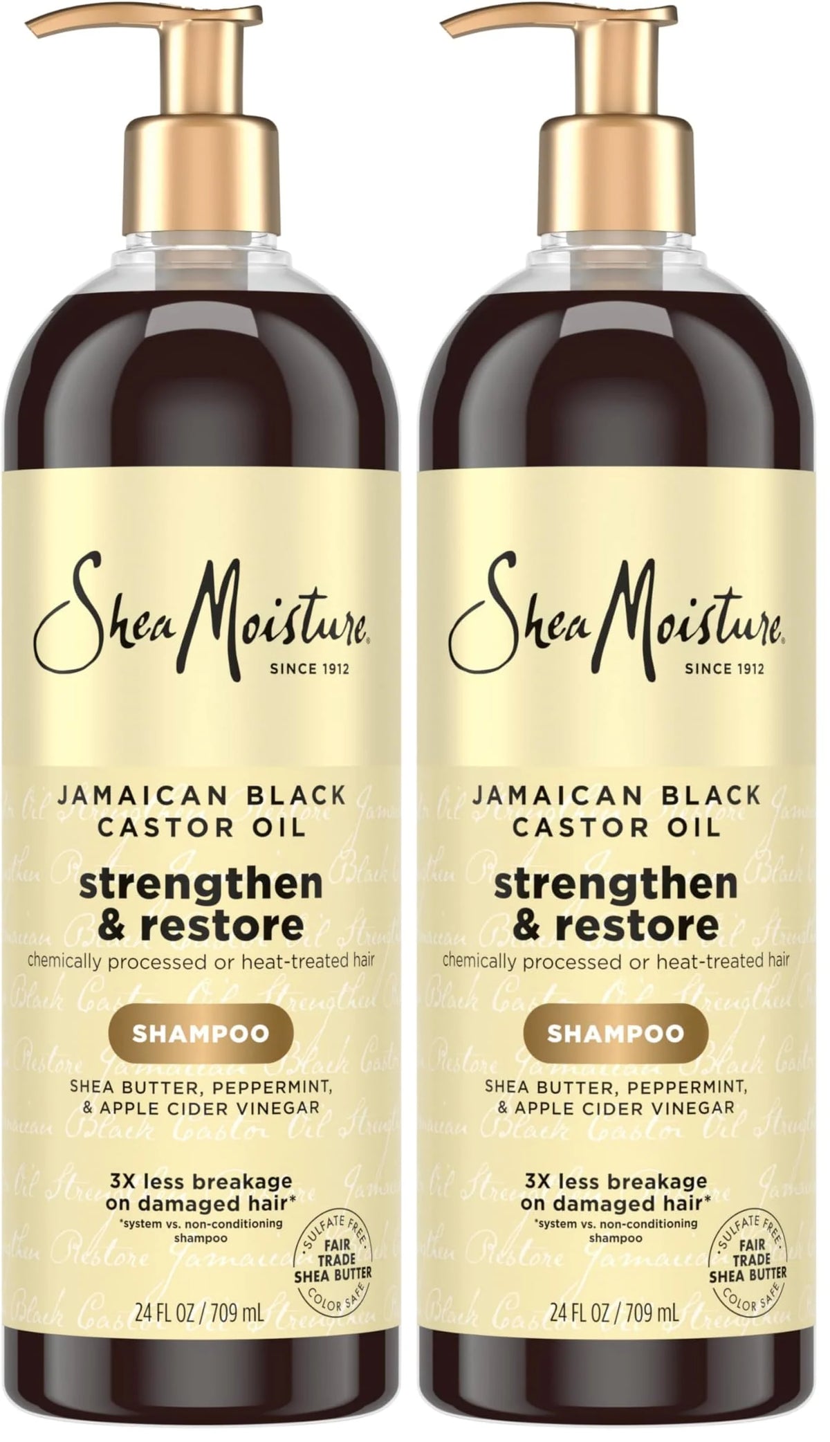 SheaMoisture Strengthen and Restore Shampoo Jamaican Black Castor Oil for Damaged Hair Sulfate-Free 24 oz,(Pack of 2)