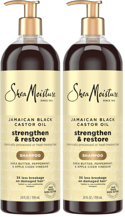 SheaMoisture Strengthen and Restore Shampoo Jamaican Black Castor Oil for Damaged Hair Sulfate-Free 24 oz,(Pack of 2)