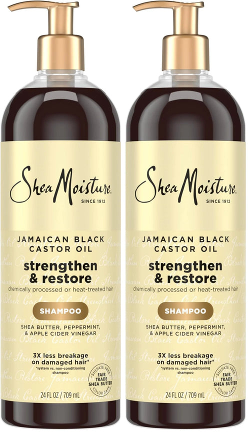SheaMoisture Strengthen and Restore Shampoo Jamaican Black Castor Oil for Damaged Hair Sulfate-Free 24 oz,(Pack of 2)