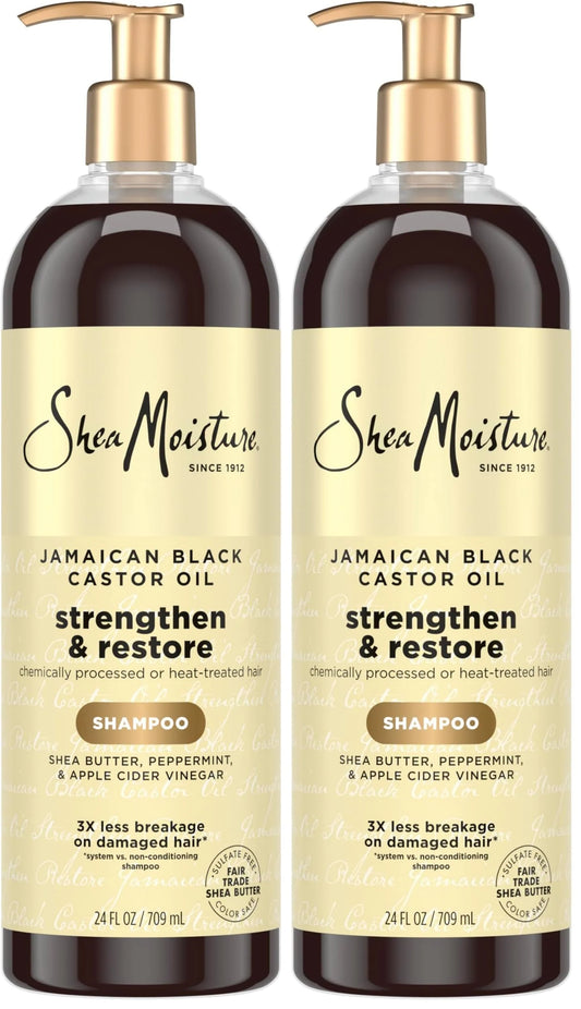 SheaMoisture Strengthen and Restore Shampoo Jamaican Black Castor Oil for Damaged Hair Sulfate-Free 24 oz,(Pack of 2)