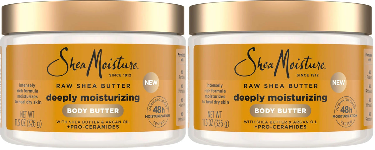 SheaMoisture Deeply Moisturizing Body Butter with Raw Shea Butter, Argan Oil and Pro-Ceramides, Rich Hydration & Healing of Dry Skin, 48H Moisturizing 11.5 oz, (Pack of 2)