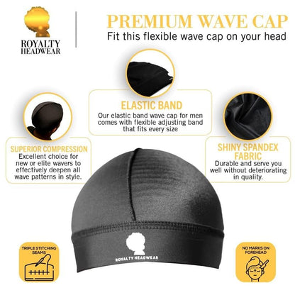 Royalty Headwear Silky Wave Cap for 360, 540 & 720 Waves, Soft Breathable Durag Skull Cap Beanie for Men