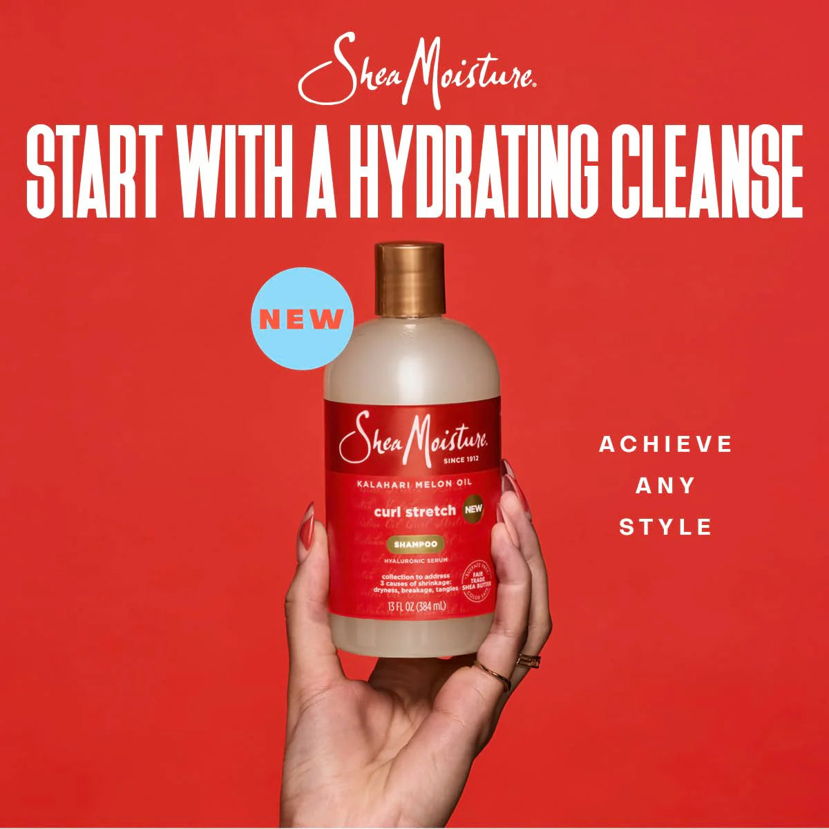 SheaMoisture Curl Stretch Shampoo, Conditioner, Volume Cream, and Refresher Spray with Kalahari Melon Oil and Hyaluronic Serum - Hydrates, Repairs Breakage, Detangles, Minimizes Shrinkage, 4 Pack